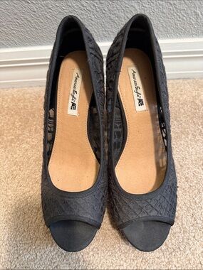 American Eagle Outfitters Black Lace Open-Toe Heels